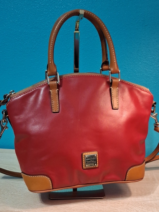 Dooney & Bourke Handbags - Dooney & Bourke Charli Red Leather Satchel with Brown Trim and Handles